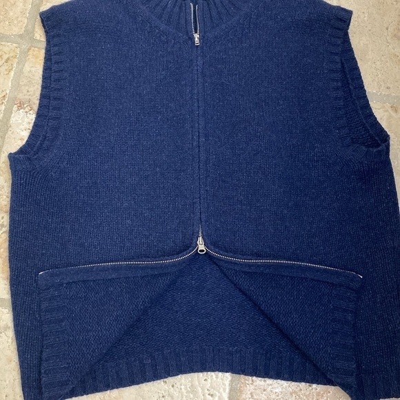 Mens sweater vest Sz XL Lambswool zip up zip down. Unisex Navy blue Vintage warm - Picture 4 of 10